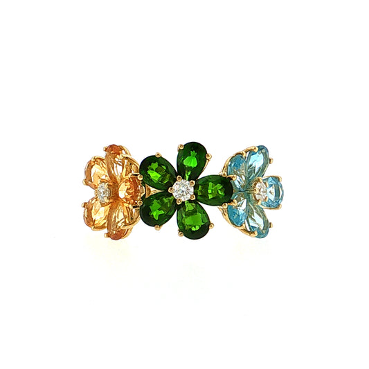 6.24 Pear Cut Gemstone Flower Ring 14K Yellow Gold