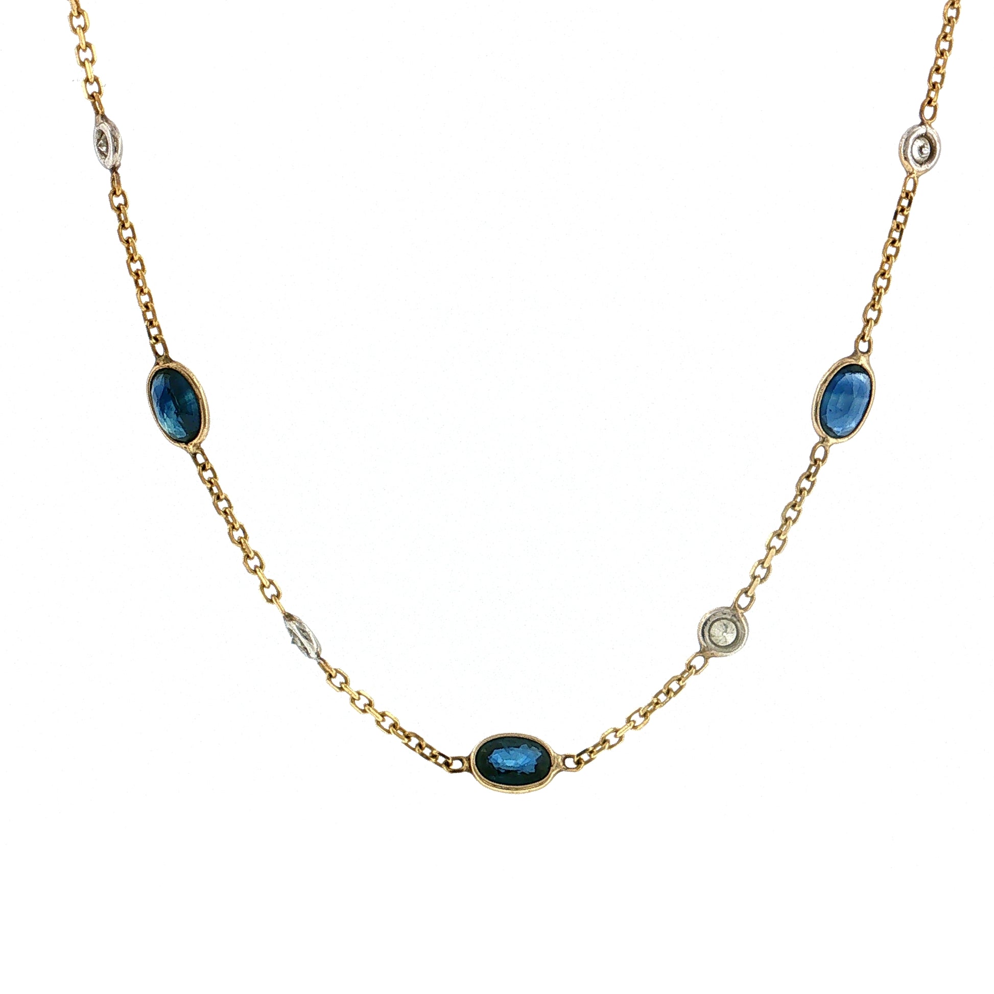6.30 Oval Sapphire & Diamond Necklace 14k Yellow Gold