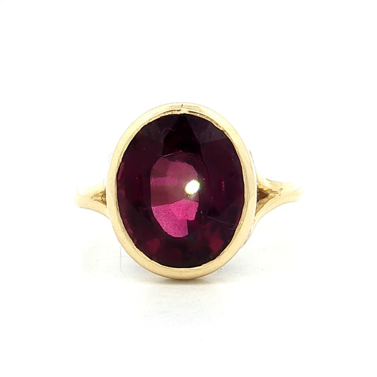 6.33 Oval Rhodolite Garnet Cocktail Ring 18k Yellow Gold