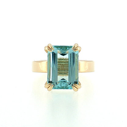 6.41 Emerald Cut Aquamarine Cocktail Ring 14k
