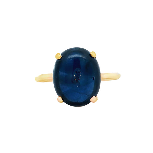 6.63 Oval Cabochon Sapphire Cocktail Ring 14k Yellow Gold