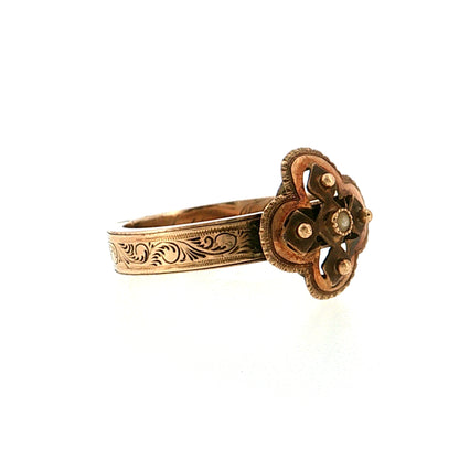 Antique Victorian Pearl Mourning Cocktail Ring 12k Rose Gold