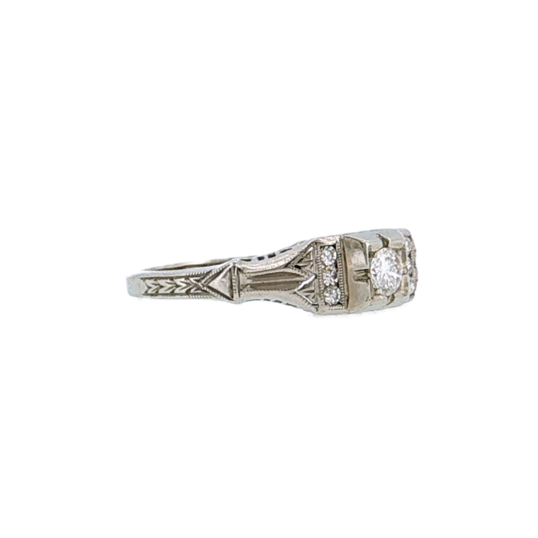 .18 Vintage Deco Diamond Engagement Ring 18k