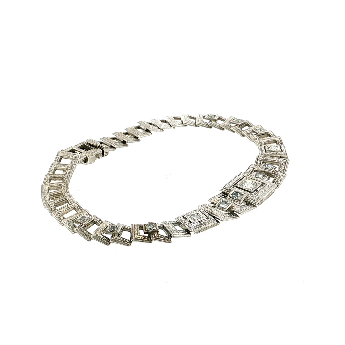 .49 Antique Art Deco Diamond Link Bracelet 14K White Gold