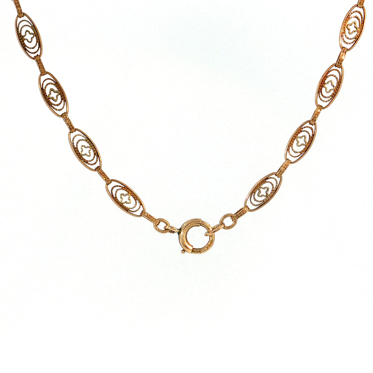 Antique Art Deco Oval Link Chain Necklace 14k Yellow Gold