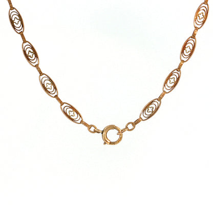 Antique Art Deco Oval Link Chain Necklace 14k Yellow Gold