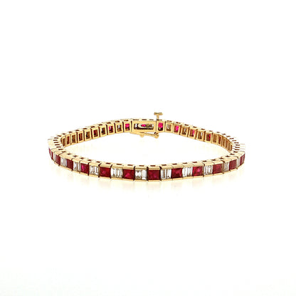6 Carat Ruby & Diamond Tennis Bracelet 14k