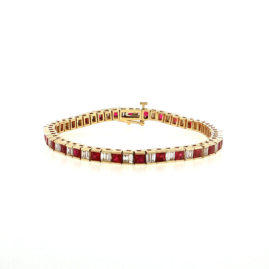 6 Carat Ruby & Diamond Tennis Bracelet 14k