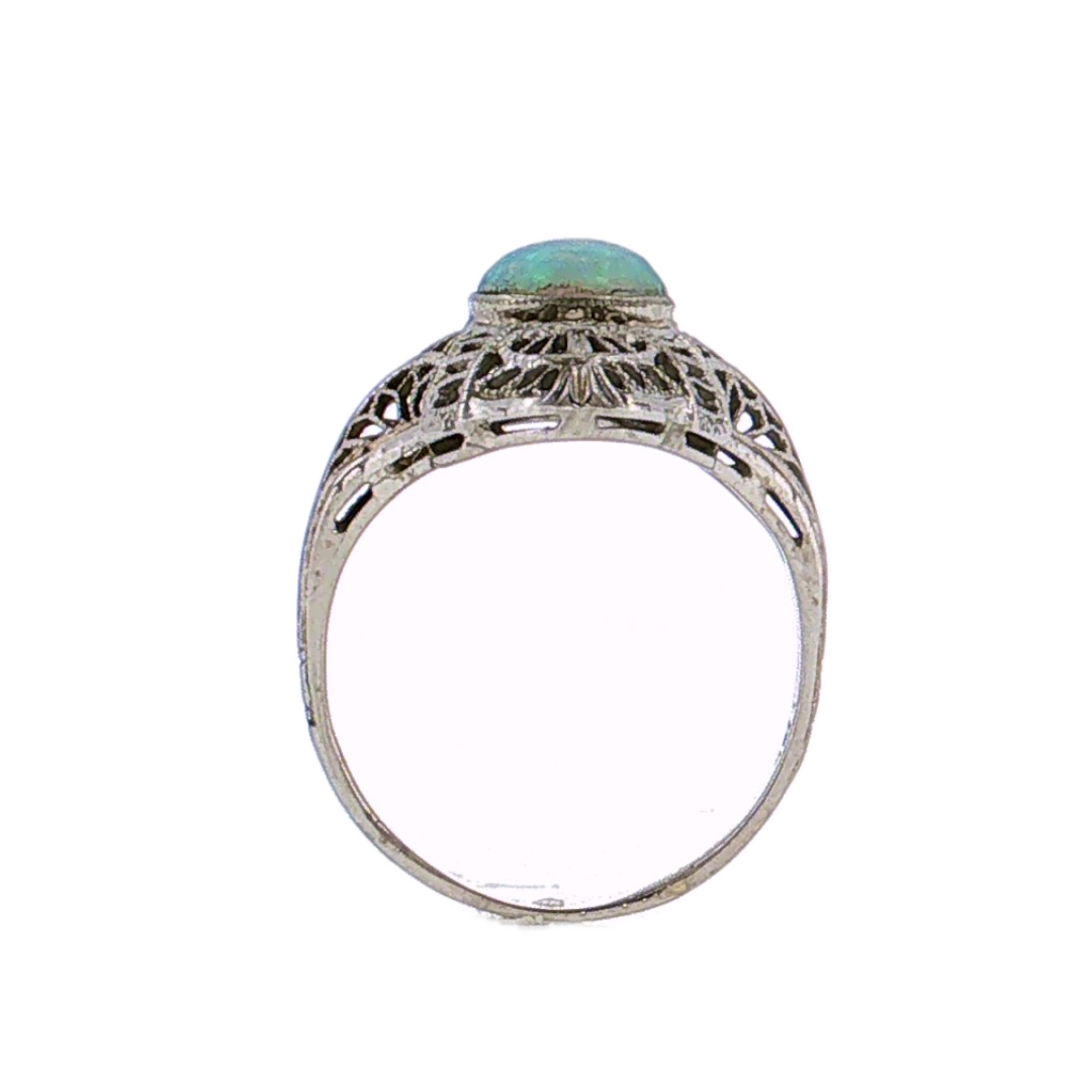.70 Antique Art Deco Opal Cocktail Ring 18K White Gold