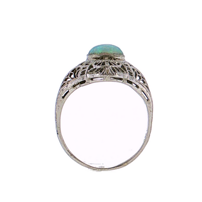 .70 Antique Art Deco Opal Cocktail Ring 18K White Gold