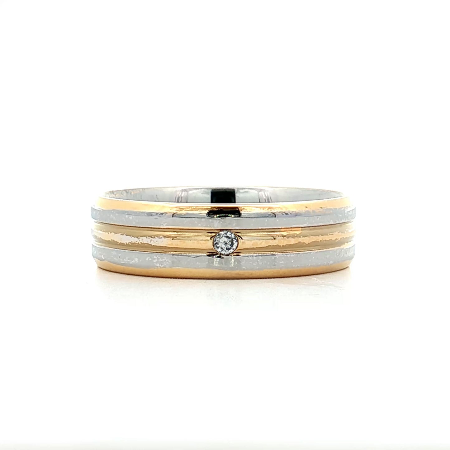 6mm Mens Diamond Two-Tone Wedding Band in 18k