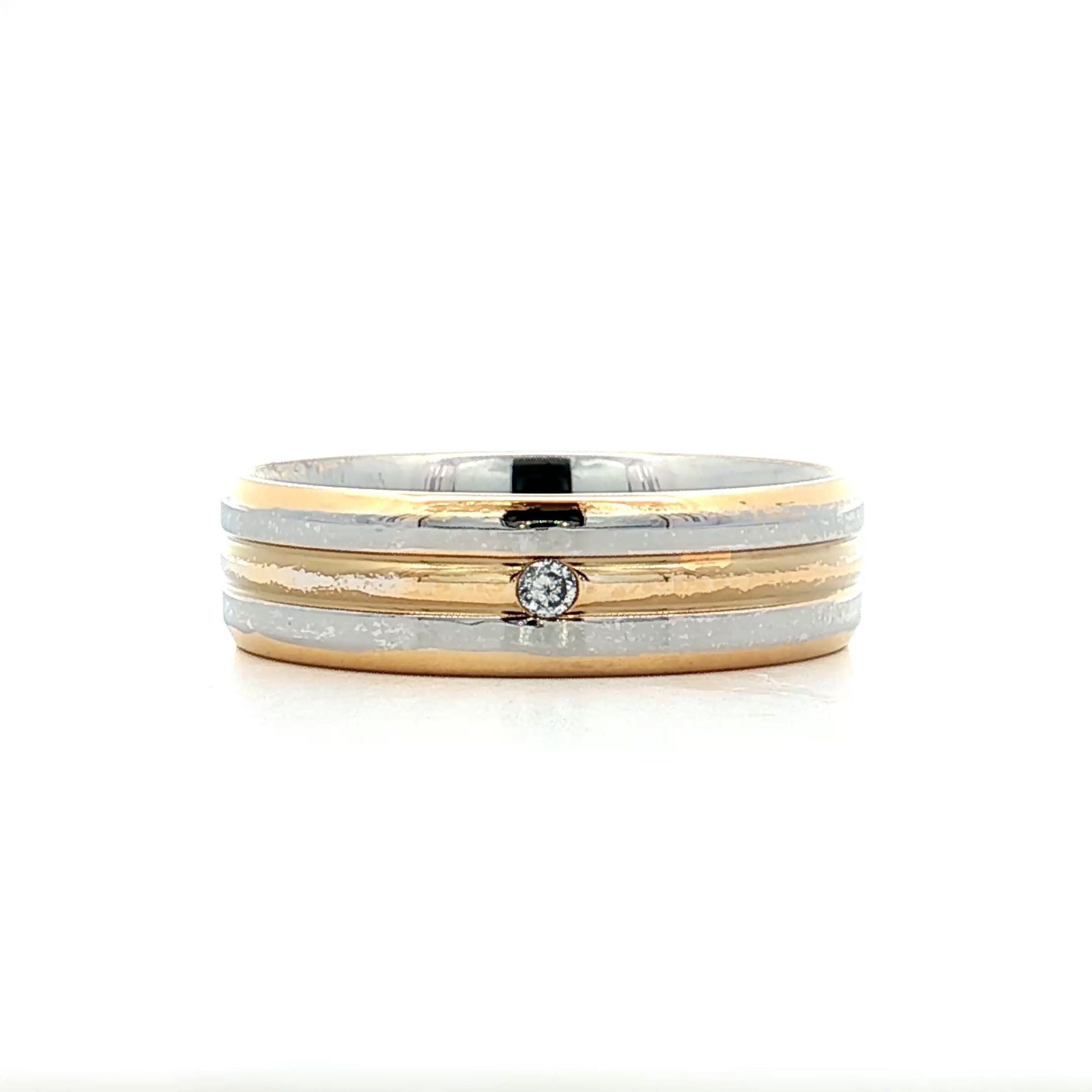 6mm Mens Diamond Two-Tone Wedding Band in 18k