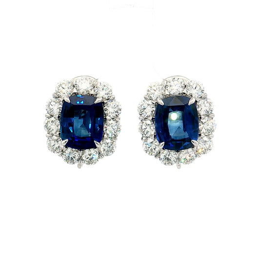 7.11 Cushion Sapphire & Diamond Halo Studs Platinum