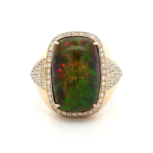 7.18 Mens Cabochon Ethiopian Jelly Opal Ring 18k