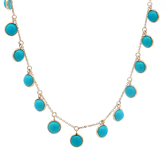 7.30 Cabochon Turquoise Dangle Necklace 14k