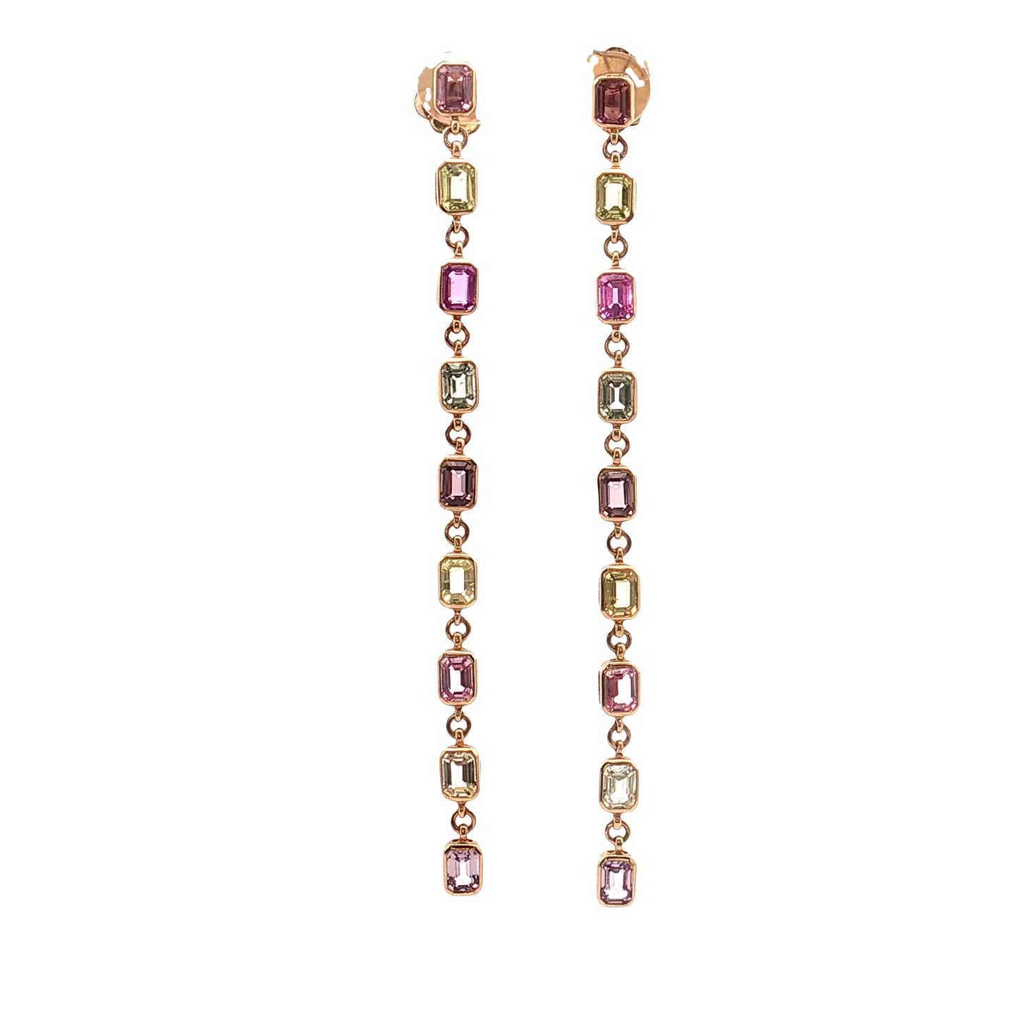 7.57 Emerald Cut Sapphire Drop Earrings 14k Yellow Gold