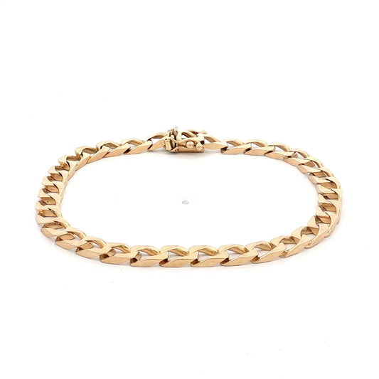 7.5" Flat Curb Link Chain Bracelet 14k Yellow Gold