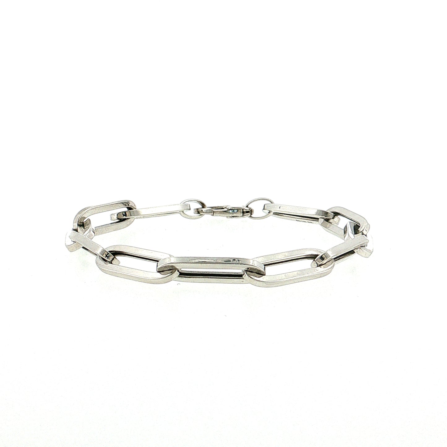 7.5" Hollow Paperclip Chain Bracelet 14k White Gold