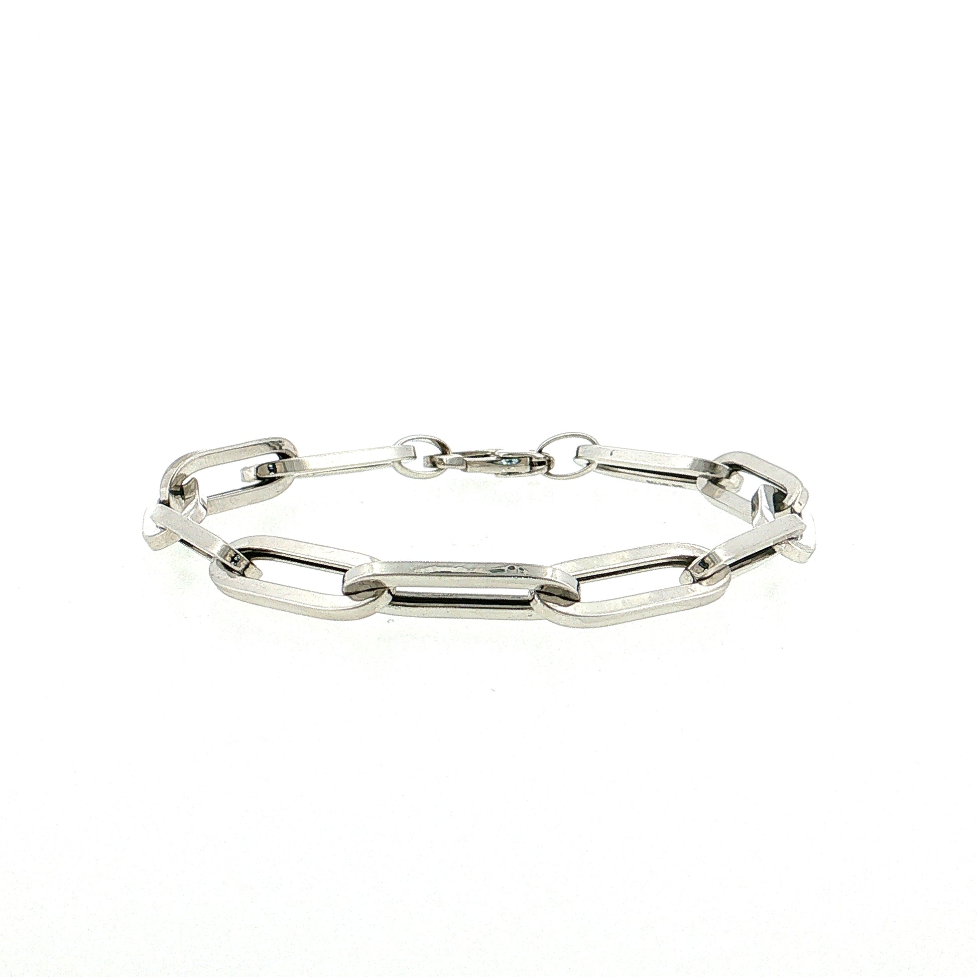 7.5" Hollow Paperclip Chain Bracelet 14k White Gold