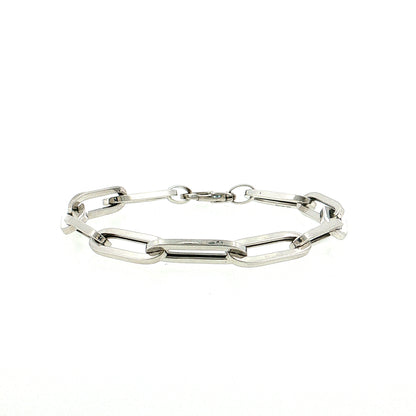 7.5" Hollow Paperclip Chain Bracelet 14k White Gold