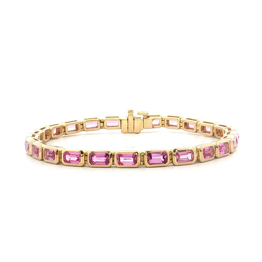 7.71 Emerald Cut Pink Sapphire Tennis Bracelet 18k