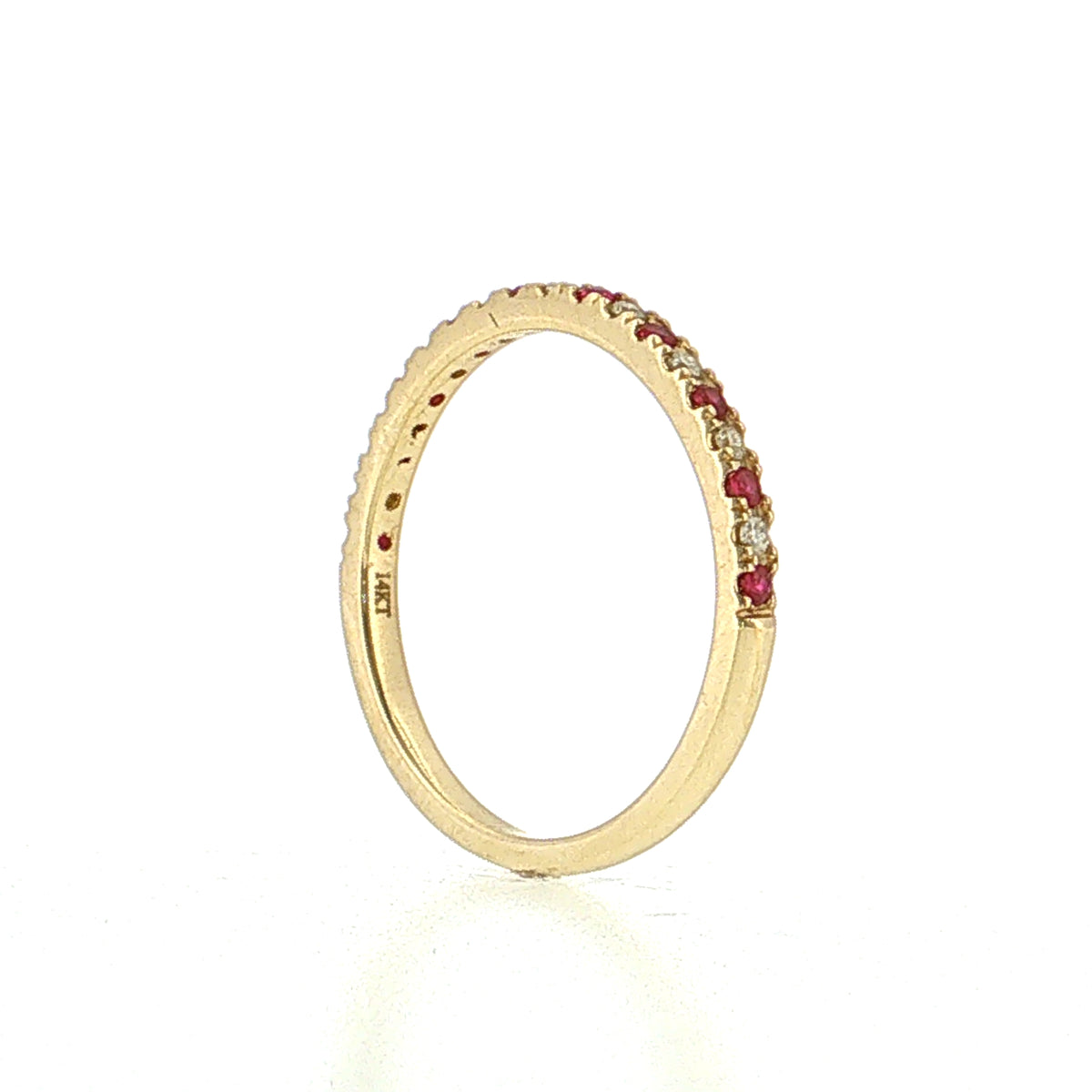 Half-Eternity Diamond & Ruby Wedding Band 14k Yellow Gold