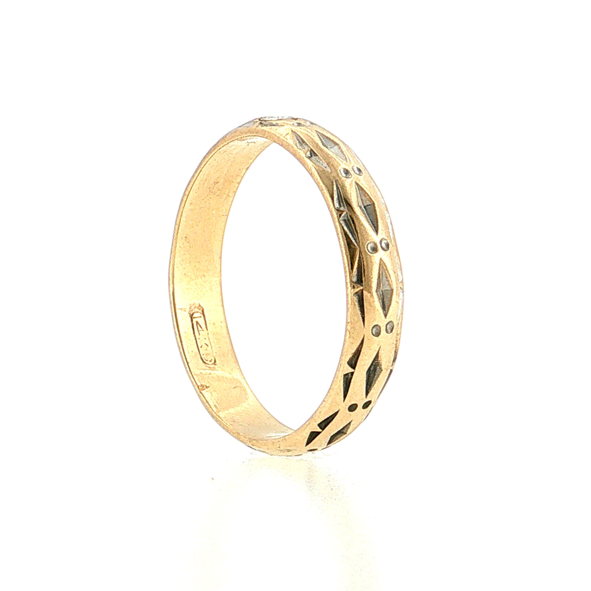 .11 Vintage Diamond Engraved Wedding Band Two-Tone 14k