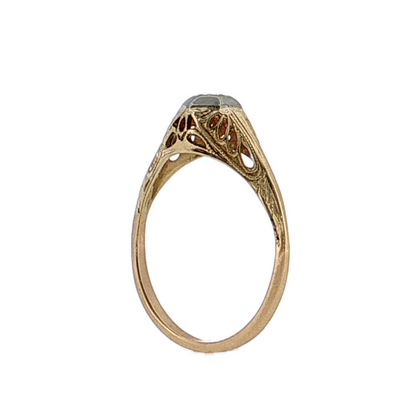 .04 Retro Filigree Diamond Engagement Ring Two-Tone 14K