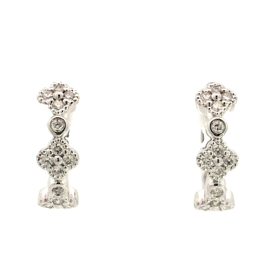 .28 Diamond Cluster Hoop Earrings in 14k White Gold