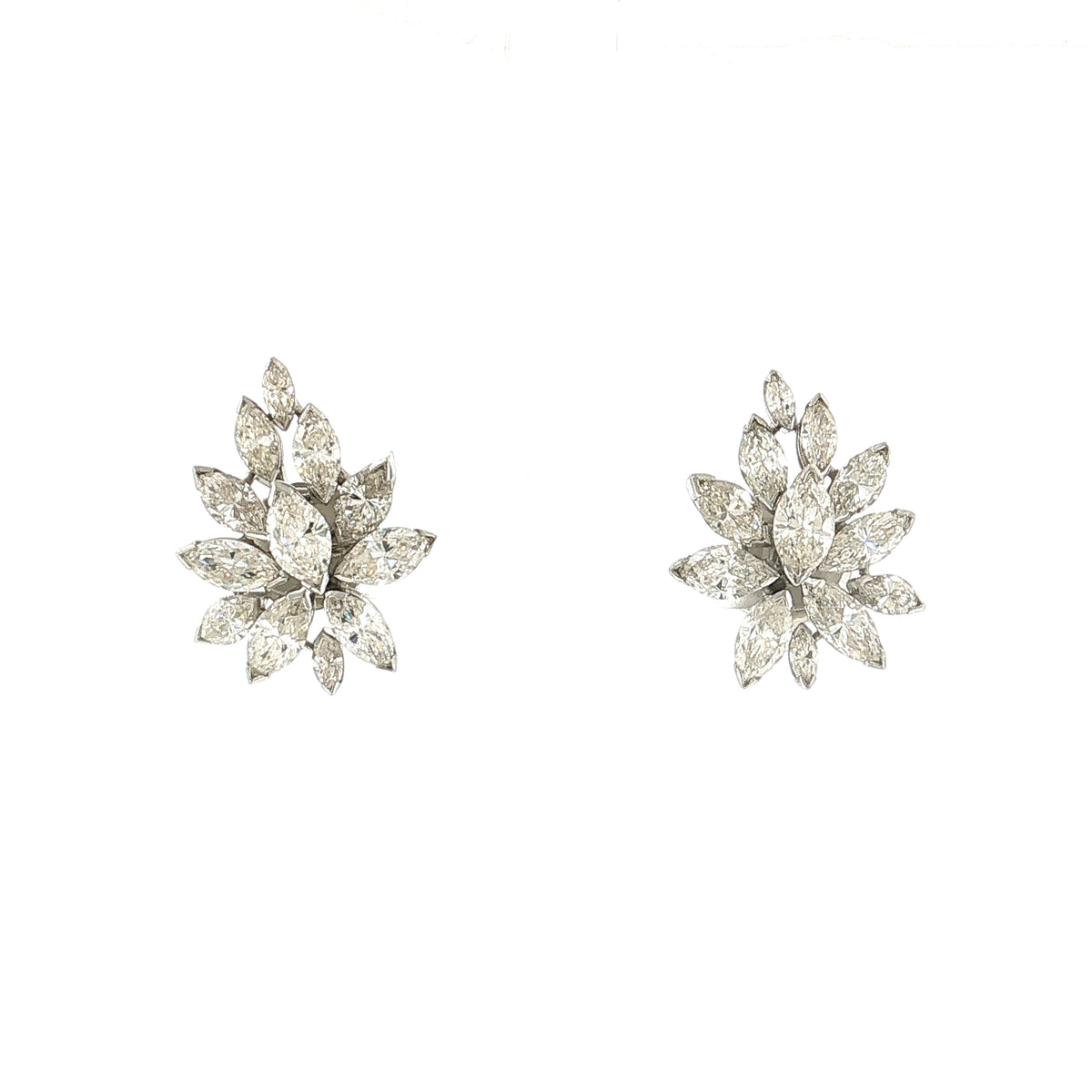 7 Carat Marquise Diamond Cluster Earrings 14K White Gold