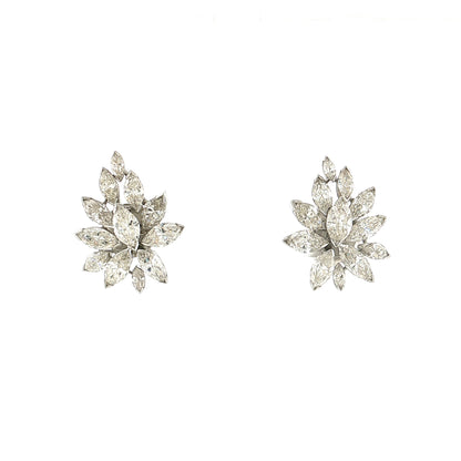 7 Carat Marquise Diamond Cluster Earrings 14K White Gold