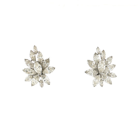 7 Carat Marquise Diamond Cluster Earrings 14K White Gold