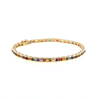 6.00 Baguette Cut Multi-Gemstone Line Bracelet 14k