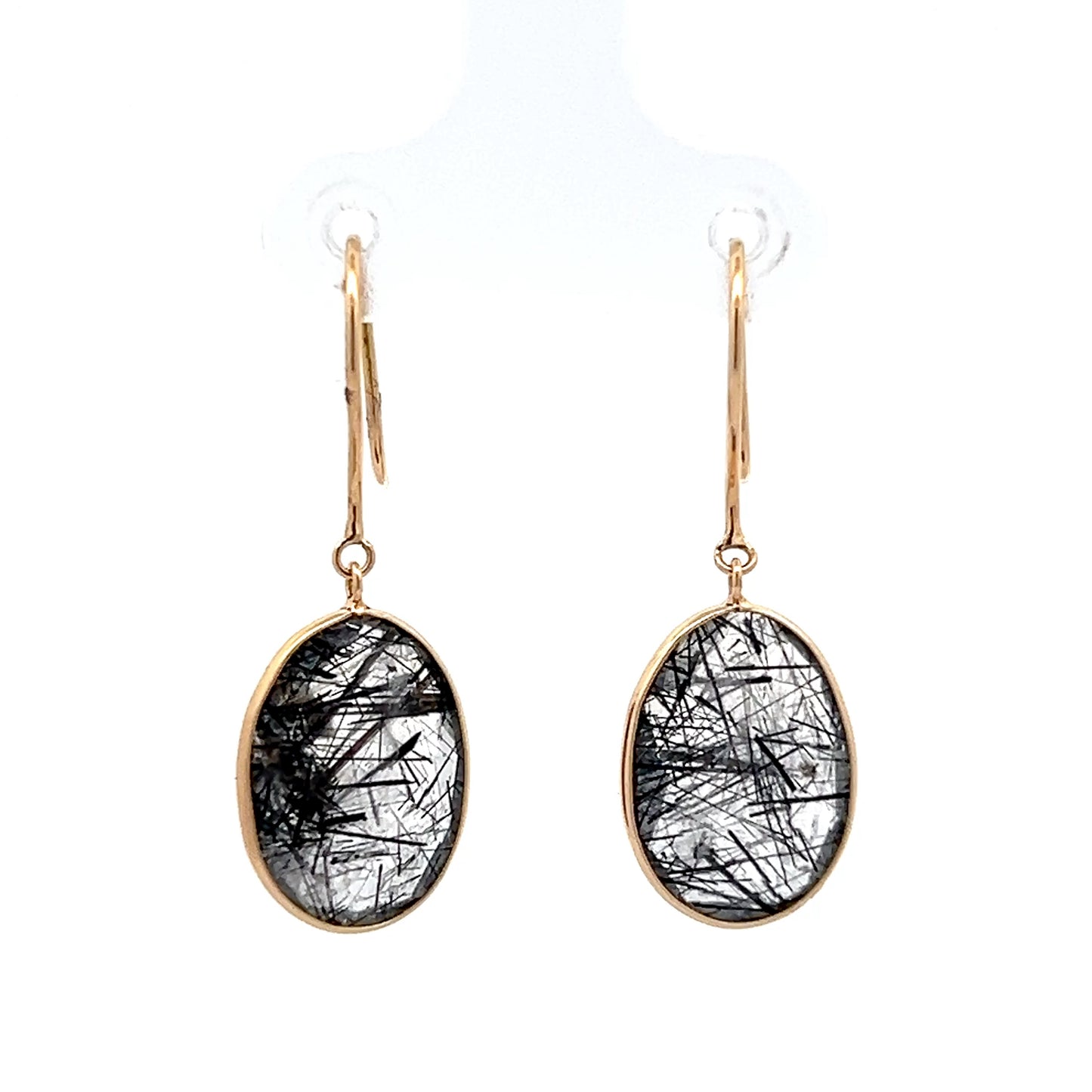 8.20 Tourmalinated Quartz Drop Earrings 14k Yellow Gold