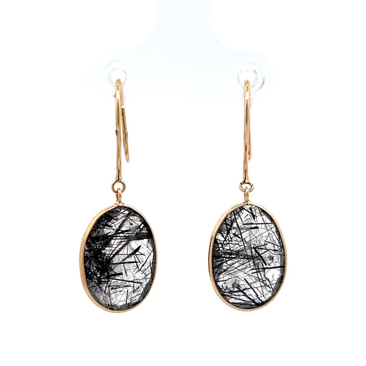 8.20 Rutilated Quartze Drop Earrings 14k Yellow Gold