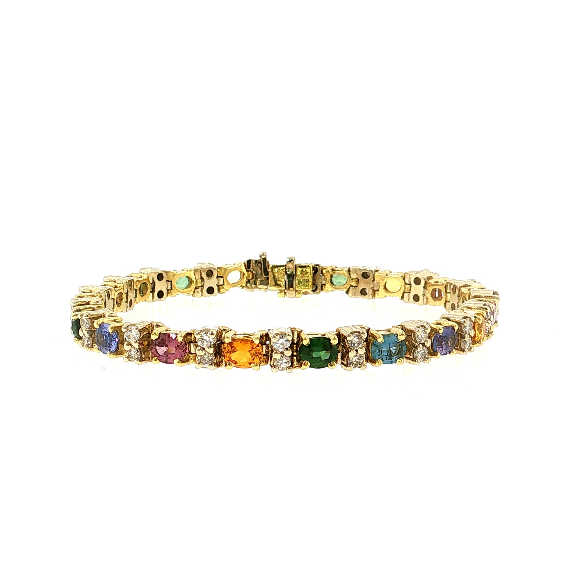 8.36 Rainbow Sapphire & Diamond Bracelet 18k Yellow Gold