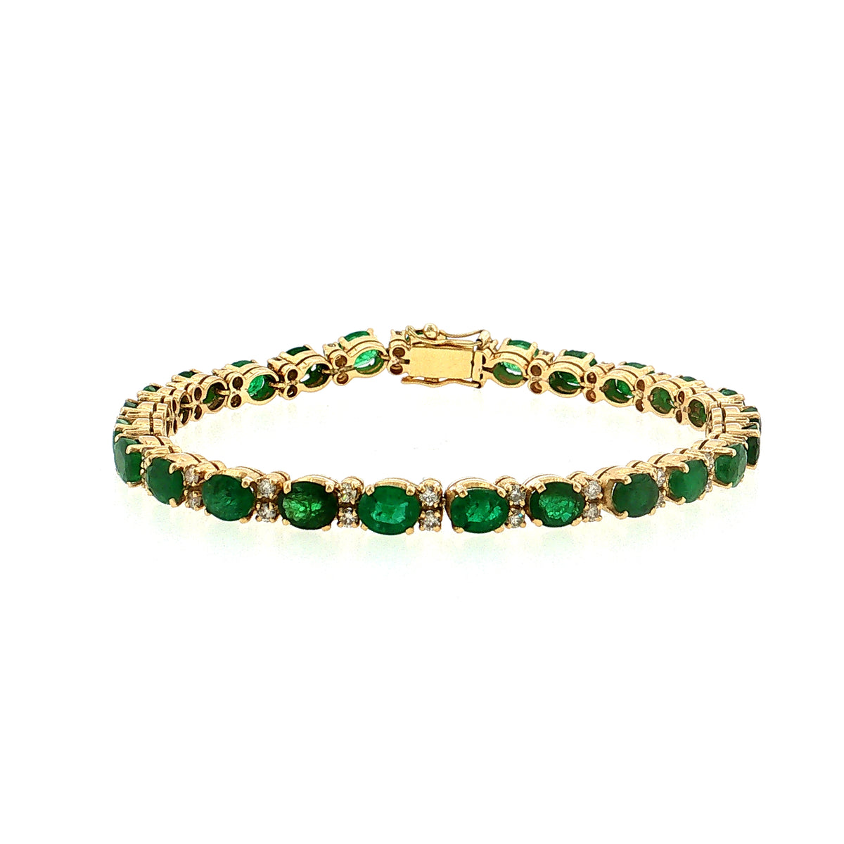 8.75 Emerald & Diamond Line Bracelet 18k Yellow Gold