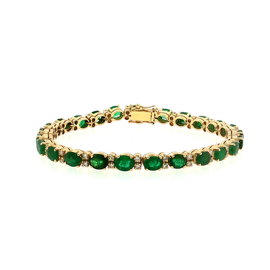 8.75 Emerald & Diamond Line Bracelet 18k Yellow Gold