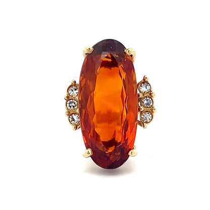 8.79 Vintage Oval Citrine & Diamond Cocktail Ring in 18k