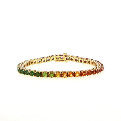 8.80 Rainbow Sapphire Tennis Bracelet 14k Yellow Gold