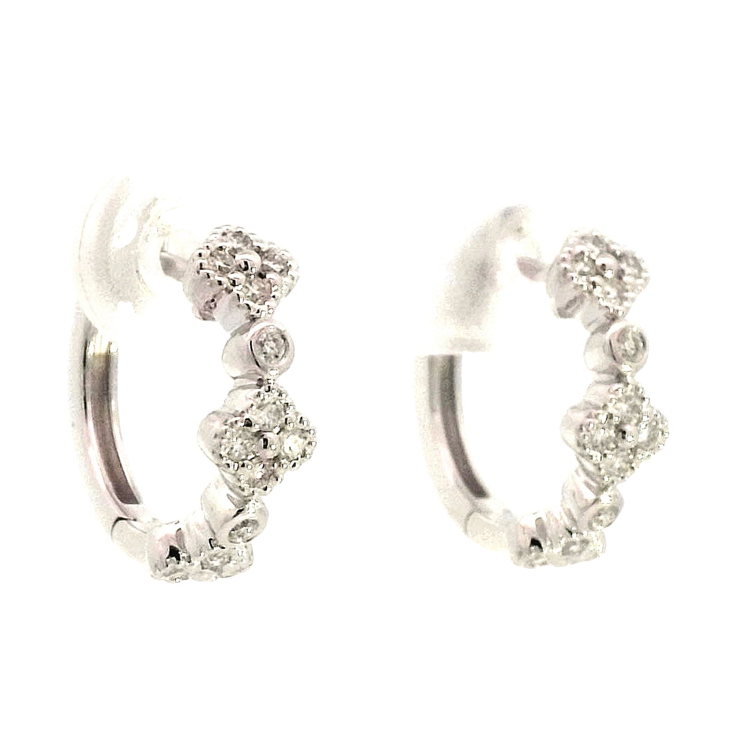 .28 Diamond Cluster Hoop Earrings in 14k White Gold