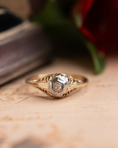 .04 Retro Filigree Diamond Engagement Ring Two-Tone 14K