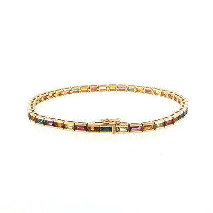 6.00 Baguette Cut Multi-Gemstone Line Bracelet 14k