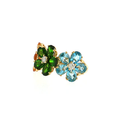 6.24 Pear Cut Gemstone Flower Ring 14K Yellow Gold