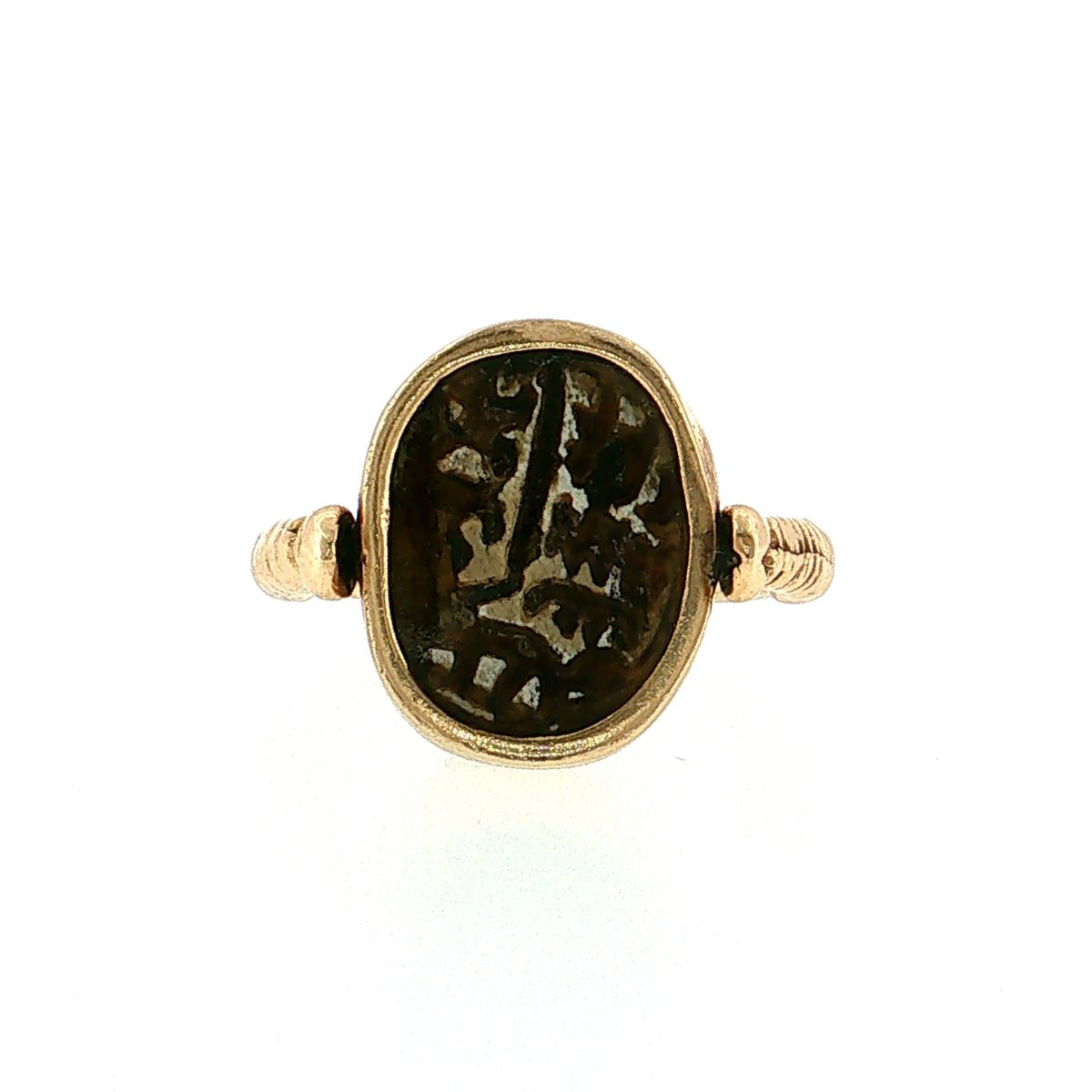 Carved Nutshell Scarab Flip Ring 14k Yellow Gold