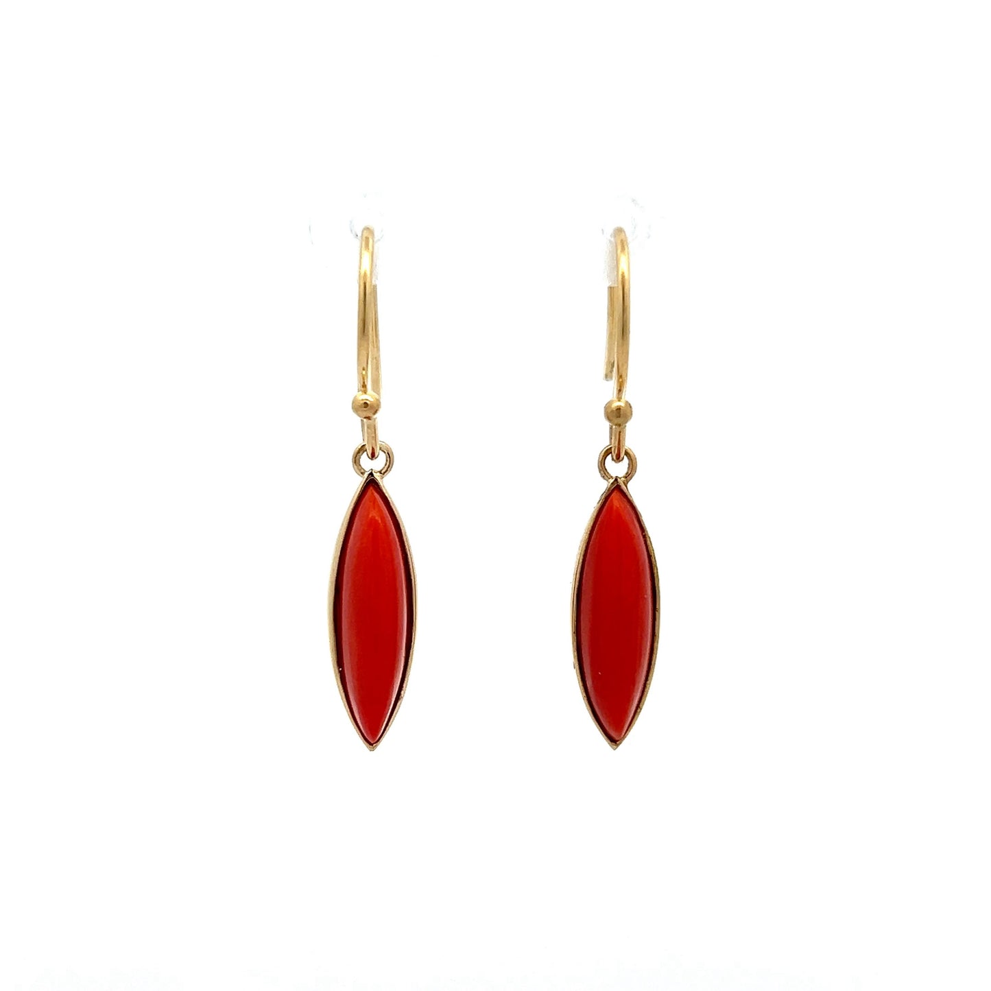 9.40 Marquis Coral Dangle Earrings in 14k Yellow Gold