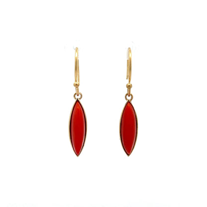 9.40 Marquis Coral Dangle Earrings in 14k Yellow Gold