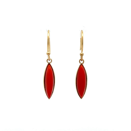 9.40 Marquis Coral Dangle Earrings in 14k Yellow Gold