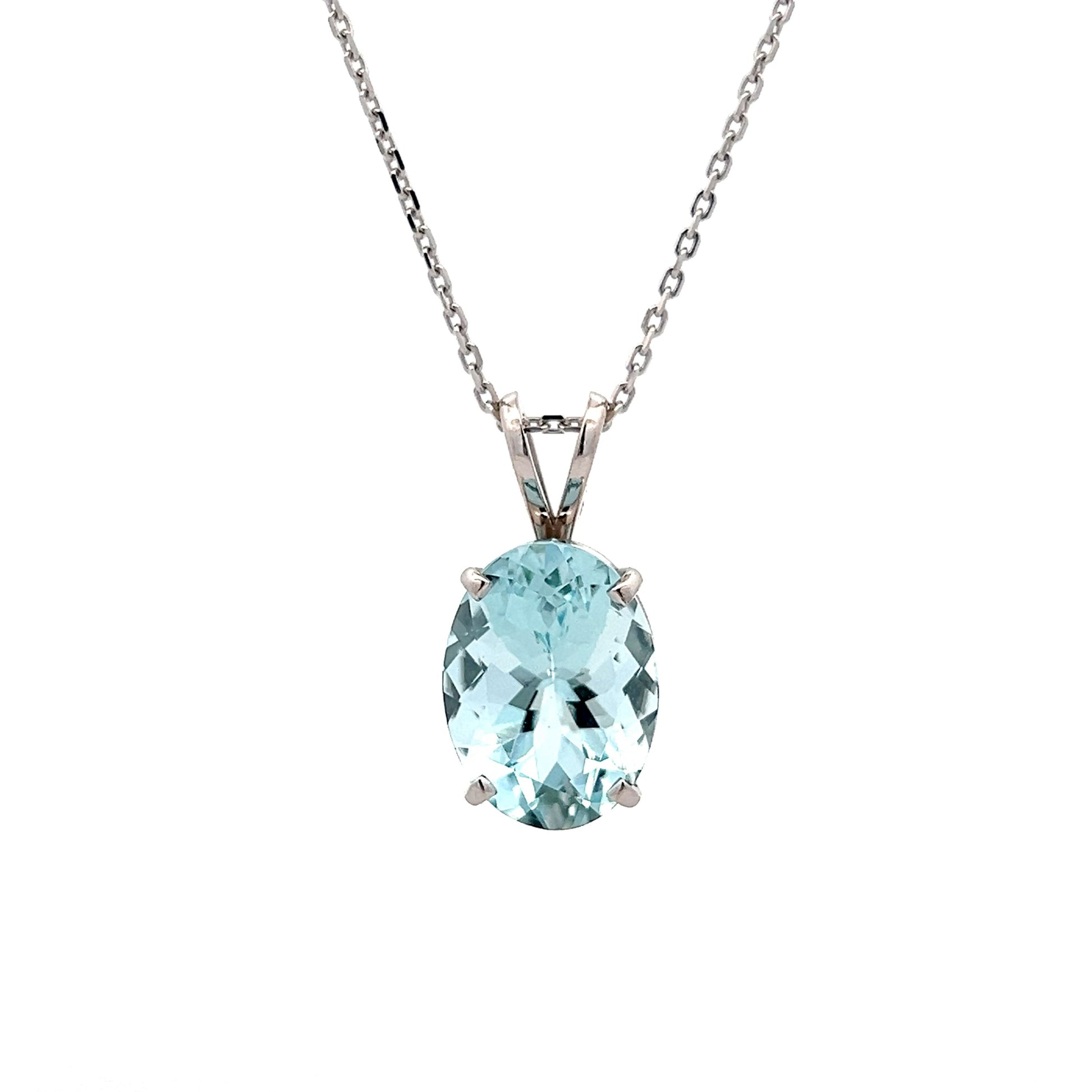 9.59 Oval Aquamarine Pendant Necklace in 14k