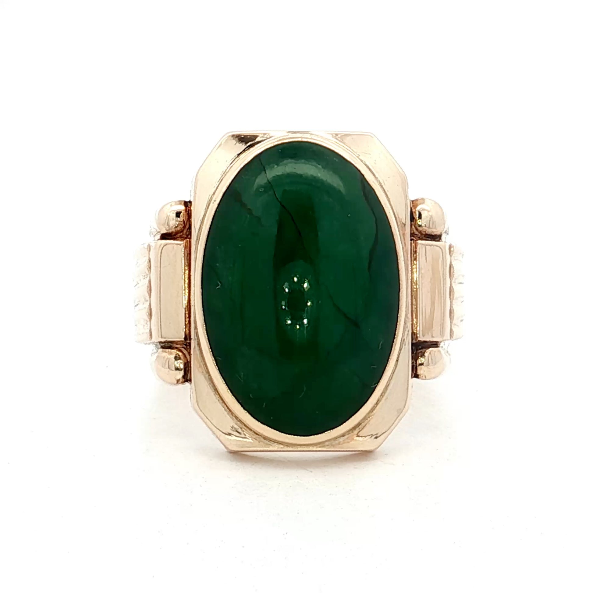 9.98 Vintage Oval Jadeite Cocktail Ring in 14k Yellow Gold
